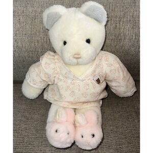 GUND Vintage White TEDDY TWO SHOES BEAR Pink Bunny Slippers & Nightgown - Soft !